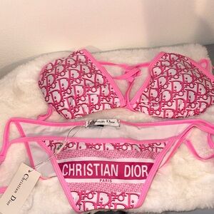 Dior Pink Logo Bikini Set